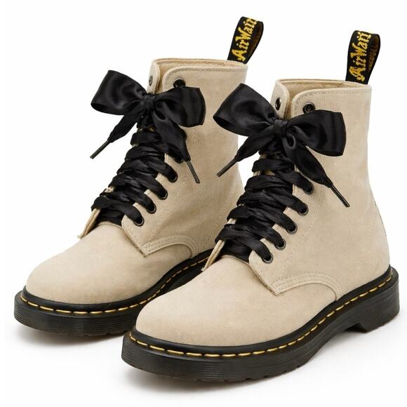 Dr. Martens Shoes - Dr. Martens 1460 Canvas 8 Eye Boots Ribbon Laces Beige Size 7